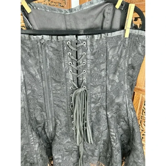 Gothic Corset‎ Bustier Black Boned Lace Up Back Boudoir Dress High Low 2XL - Picture 4 of 4